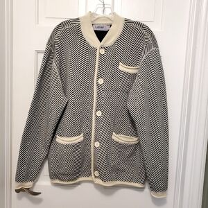 LaVane Black & Ivory White Zigzag striped cardigan size Medium, classic, casual